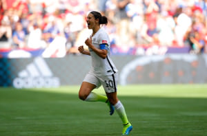 VANCOUVER, BC - JULY 05:  Carli Lloyd #10 of the United States celebrates scoring the opening goal against Japan in the FIFA Women's World Cup Canada 2015 Final at BC Place Stadium on July 5, 2015 in Vancouver, Canada.  (Photo by Kevin C. Cox/Getty Images)