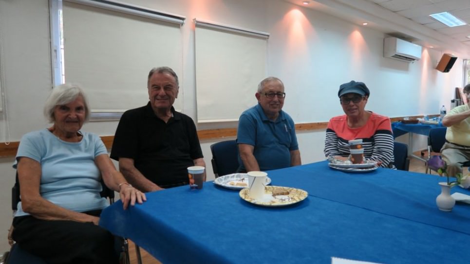From left to right, Dolly Tiger Chinitz, her husband Larry Frisch, Chaim Maltz, and Judy Maltz, regulars at the Cafe Europa in the German Colony. (Yaakov Schwartz)